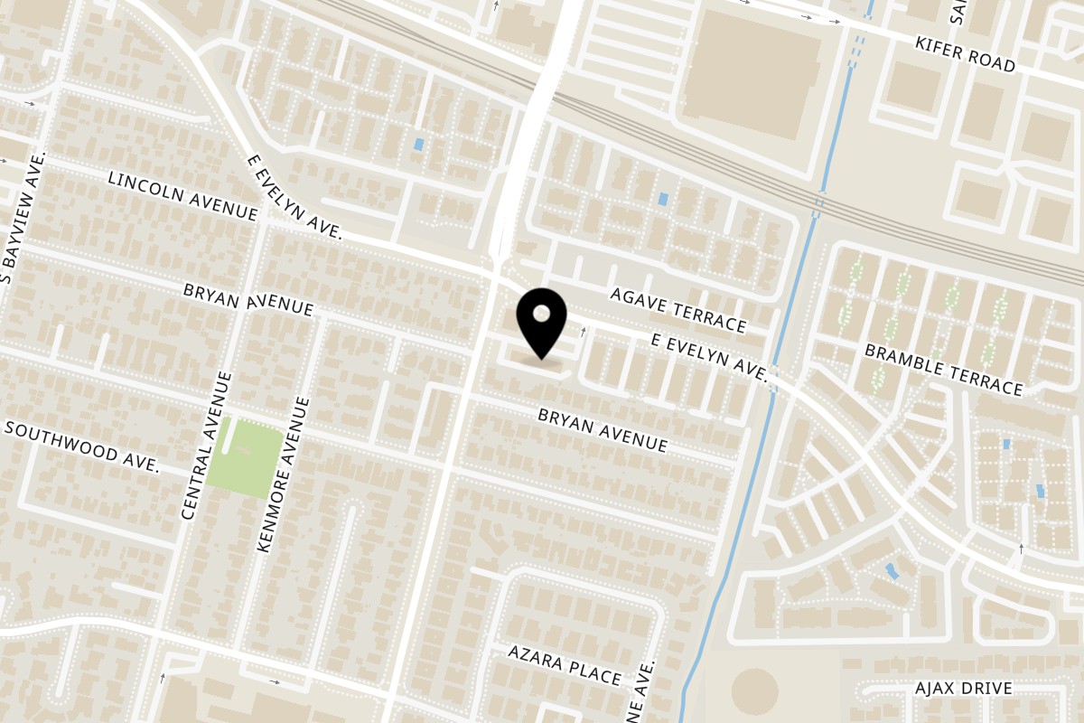Map showing the location of López Taqueria Evelyn Avenue on 614 E Evelyn Ave in Sunnyvale